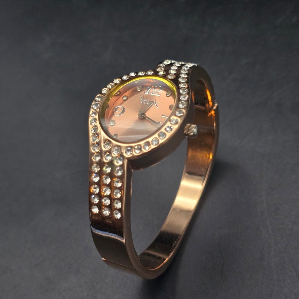 Voux Rhinestone Clamper Watch Gold Tone Womens Wrist Watch Works View 3